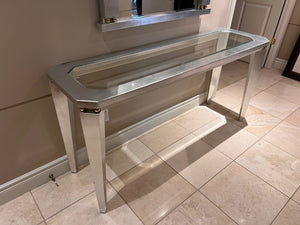 Beautiful Silver Console Table with Glass Insert + Matching Mirror