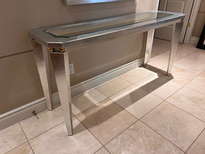 Beautiful Silver Console Table with Glass Insert + Matching Mirror