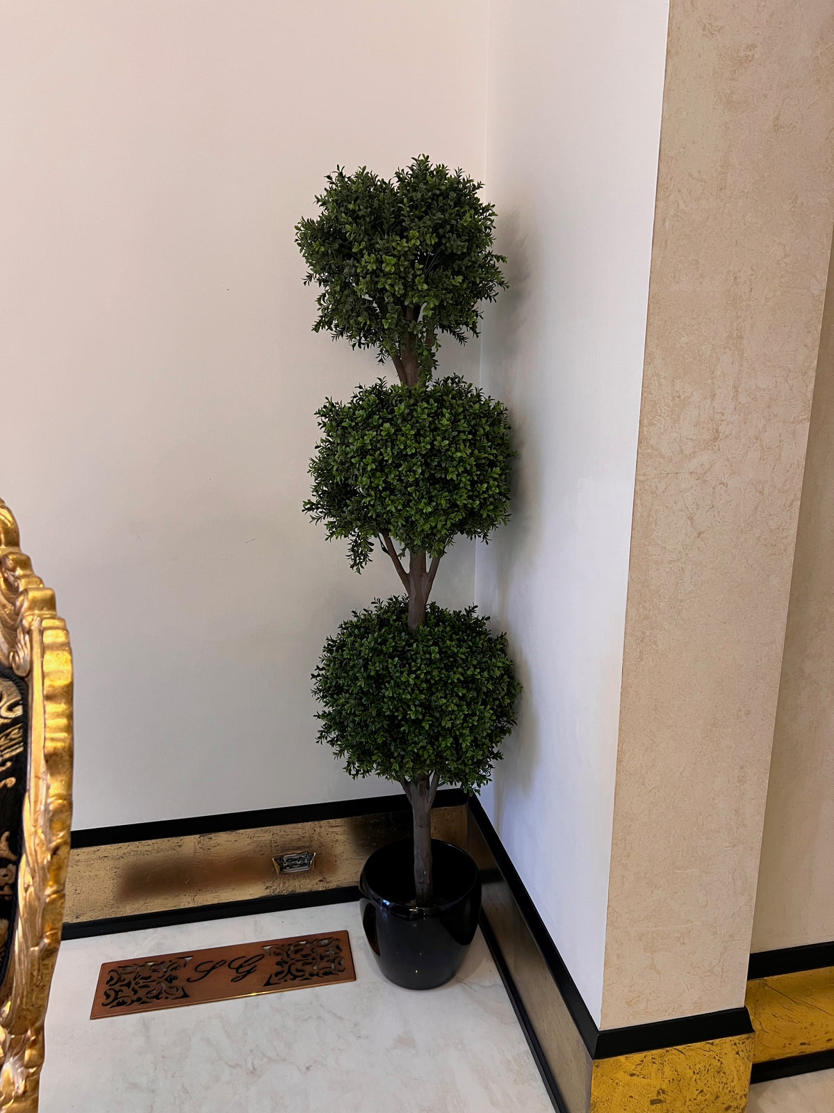 Boxwood Triple Ball Faux Tree with Black Ceramic Planter # 1    (*sold individually)