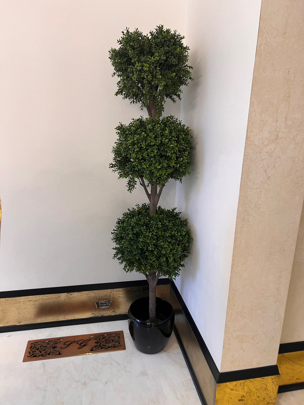 Boxwood Triple Ball Faux Tree with Black Ceramic Planter # 1    (*sold individually)