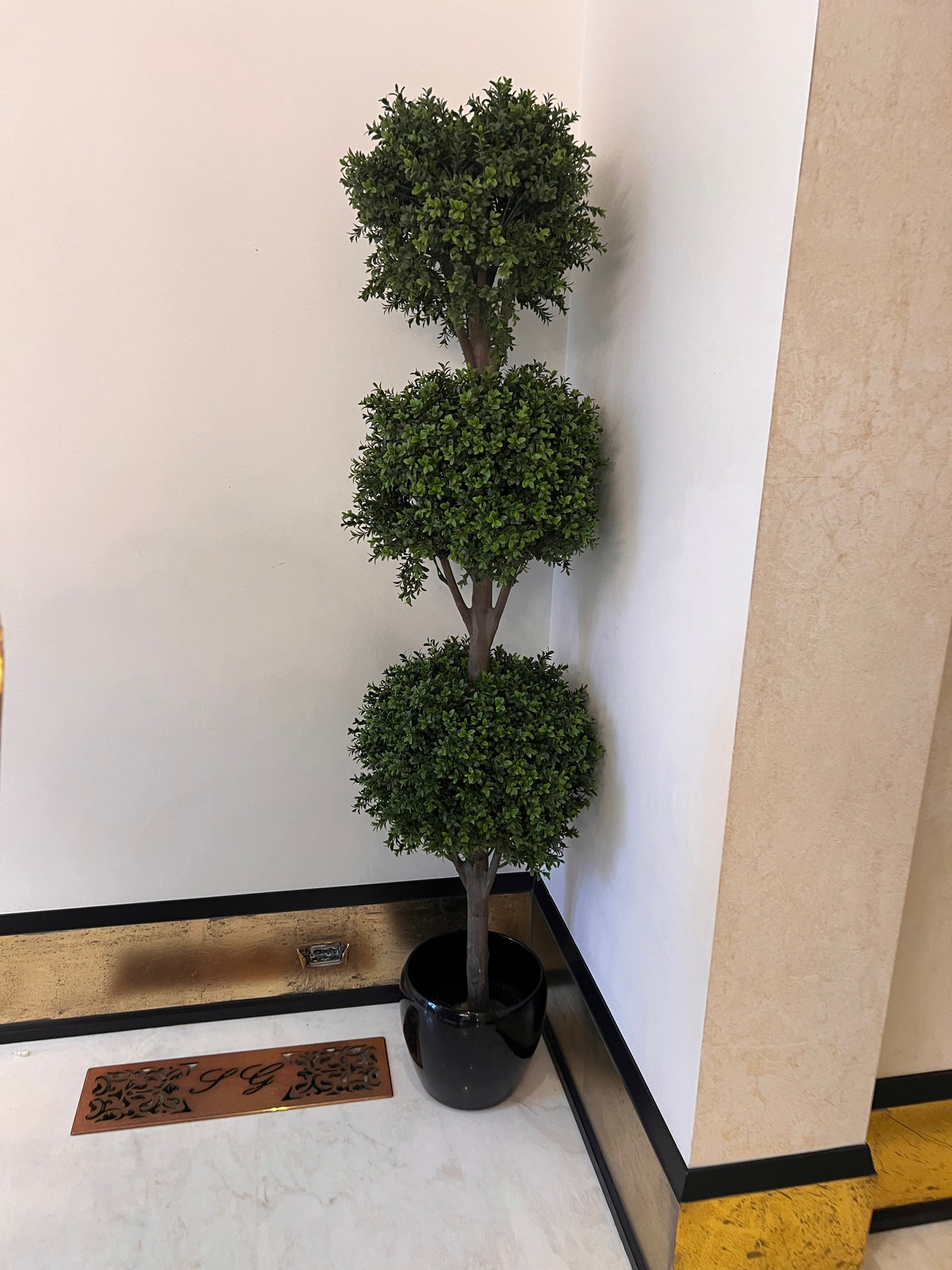 Boxwood Triple Ball Faux Tree with Black Ceramic Planter # 1    (*sold individually)