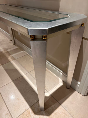 Beautiful Silver Console Table with Glass Insert + Matching Mirror