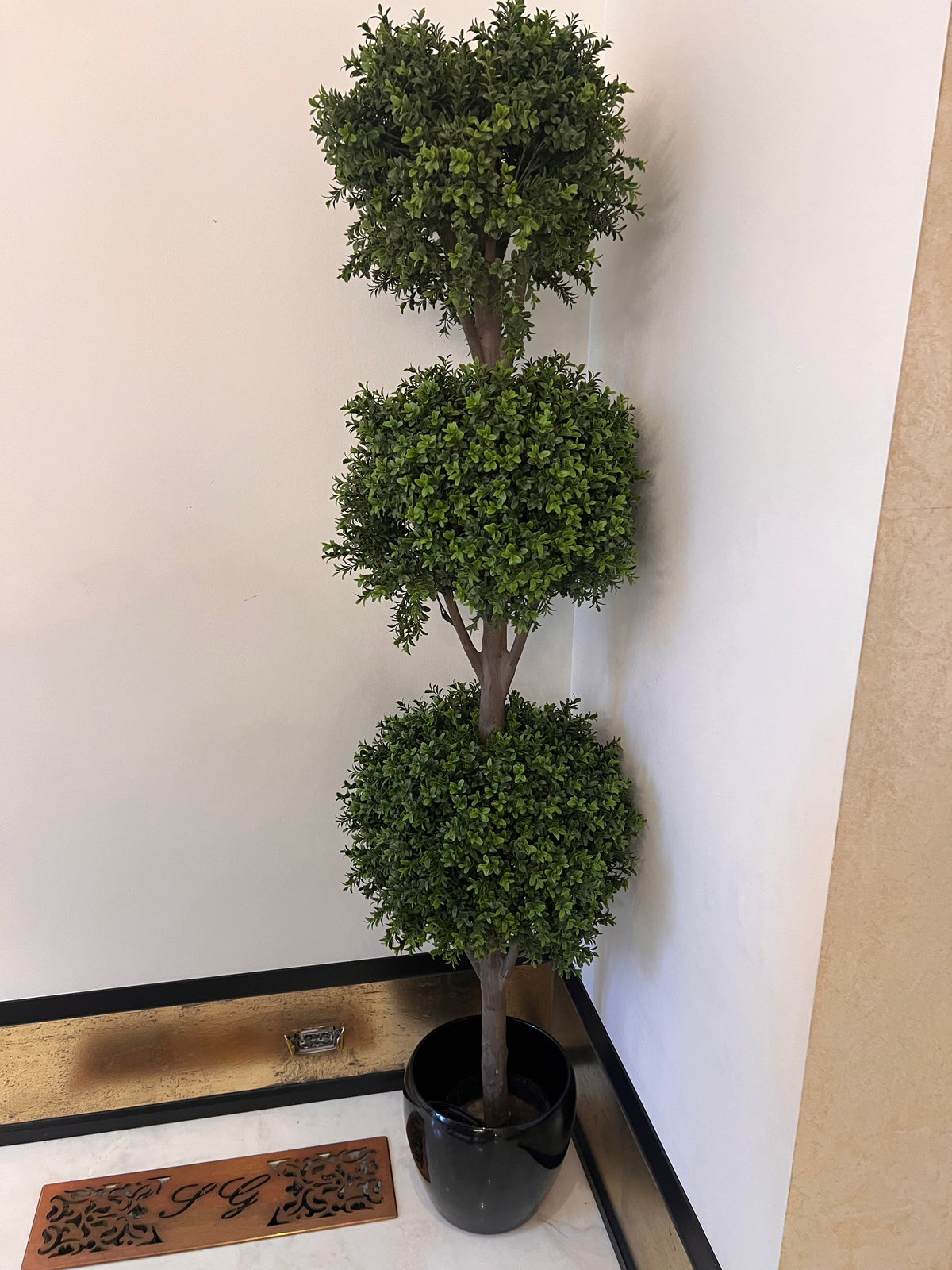 Boxwood Triple Ball Faux Tree with Black Ceramic Planter # 1    (*sold individually)