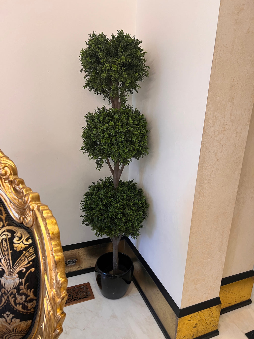 Boxwood Triple Ball Faux Tree with Black Ceramic Planter # 1    (*sold individually)