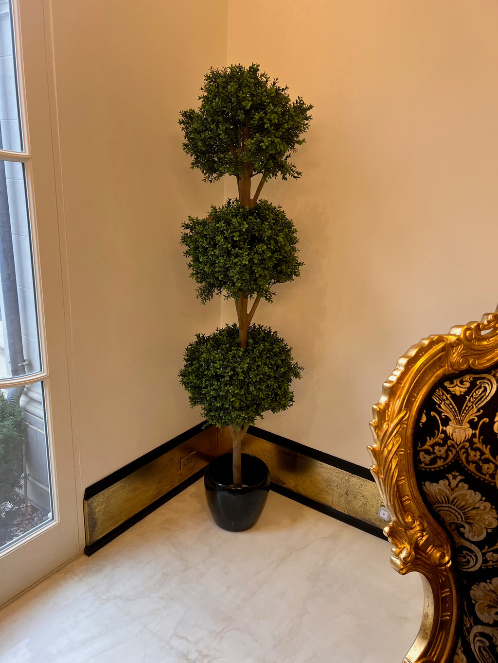 Boxwood Triple Ball Faux Tree with Black Ceramic Planter # 1    (*sold individually)