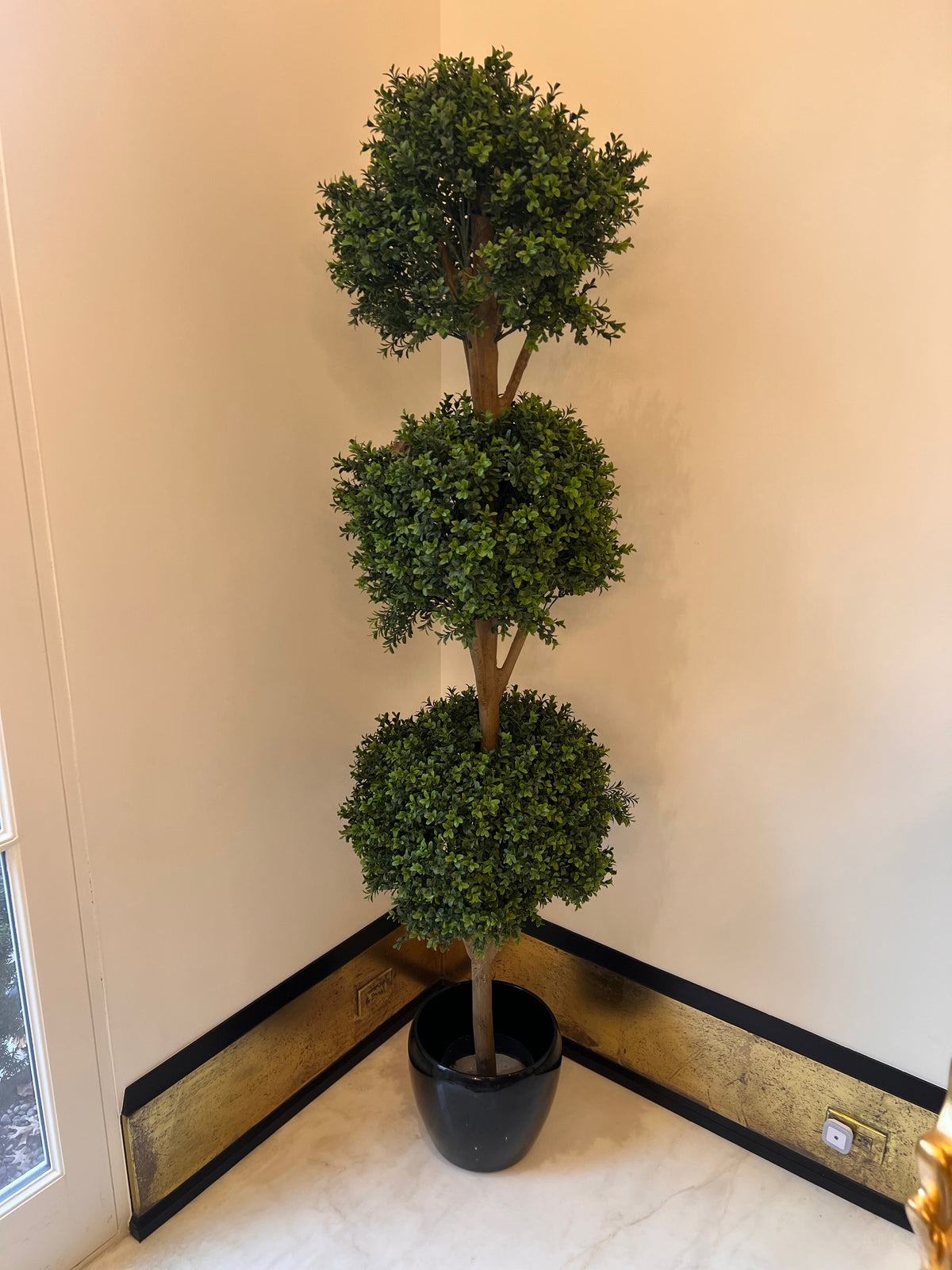 Boxwood Triple Ball Faux Tree with Black Ceramic Planter # 1    (*sold individually)