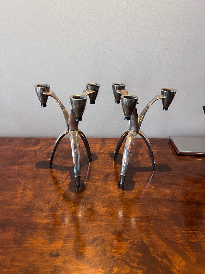 Pair of Vintage Rogers Silver Plate Tripod Candle Holders