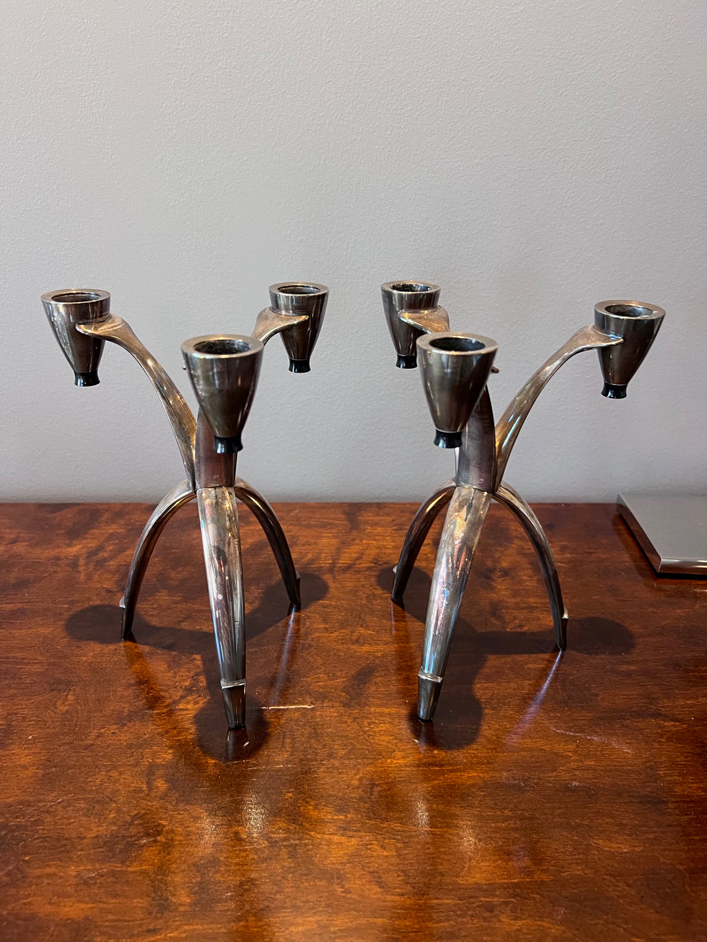 Pair of Vintage Rogers Silver Plate Tripod Candle Holders