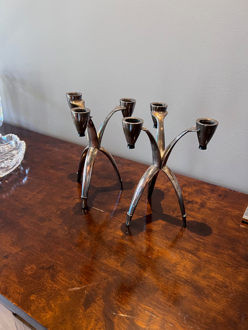 Pair of Vintage Rogers Silver Plate Tripod Candle Holders