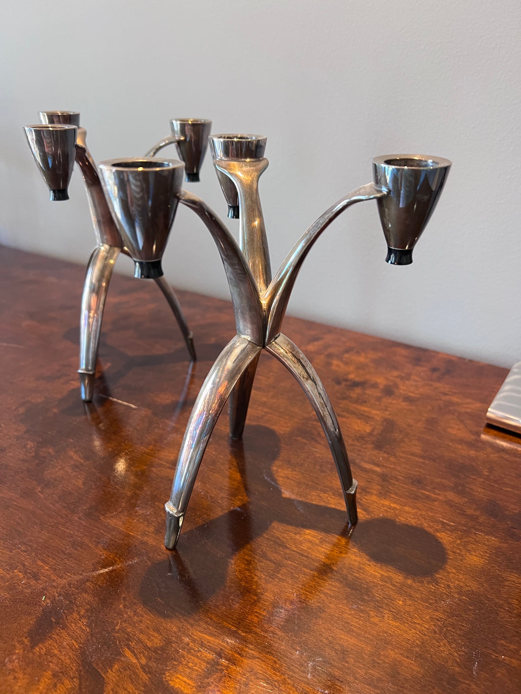 Pair of Vintage Rogers Silver Plate Tripod Candle Holders