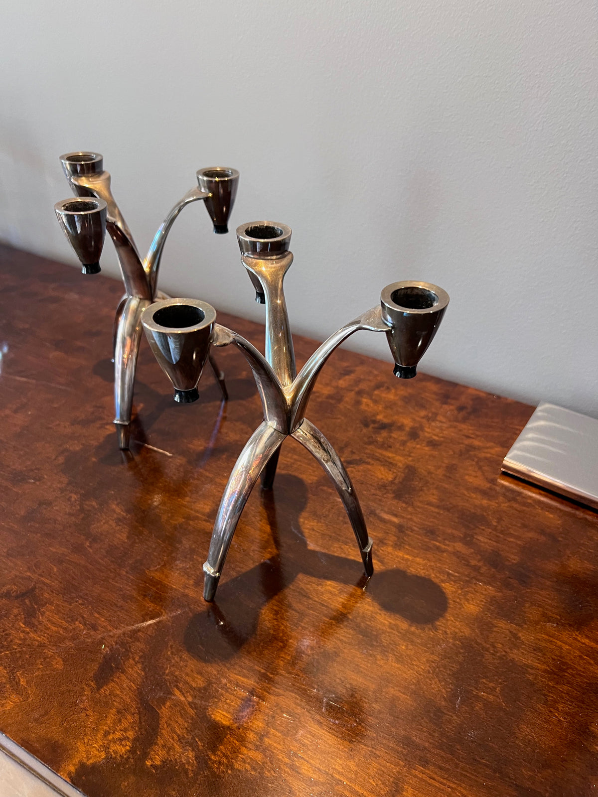 Pair of Vintage Rogers Silver Plate Tripod Candle Holders