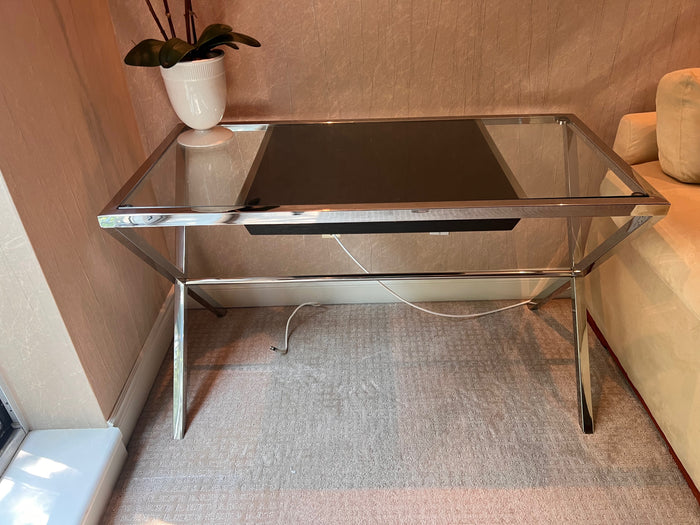 Modern Stainless Steel Glass Desk with 1 pull-out Drawer