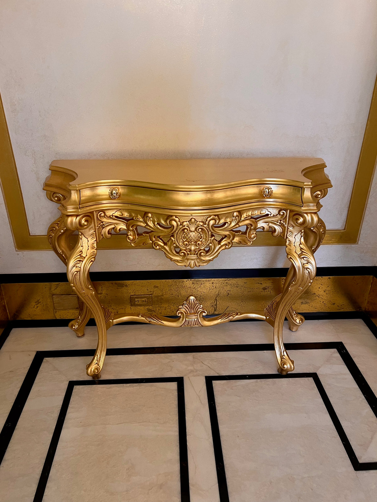 'Modenese Gastone' Luxury Classic Furniture Gold Console Table with Drawer, Made in Italy (*retail $7,000)