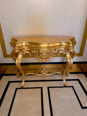 'Modenese Gastone' Luxury Classic Furniture Gold Console Table with Drawer, Made in Italy (*retail $7,000)