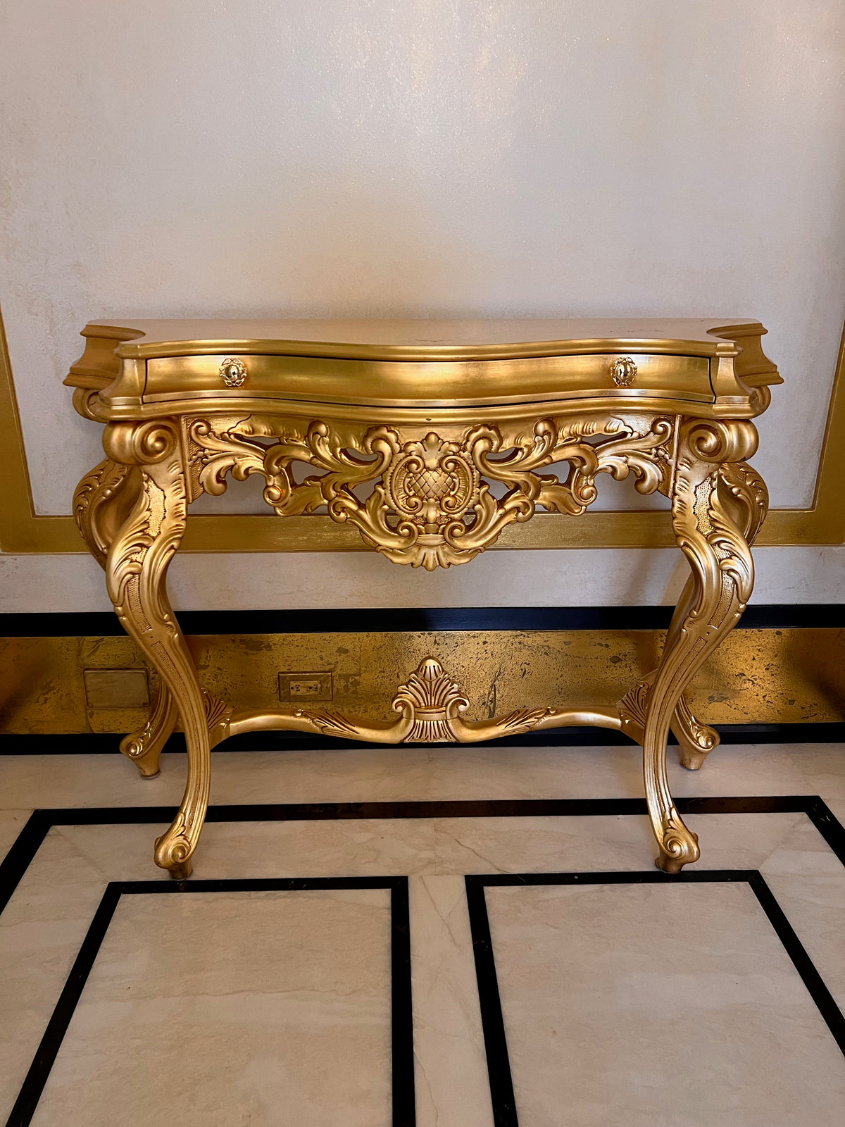 'Modenese Gastone' Luxury Classic Furniture Gold Console Table with Drawer, Made in Italy (*retail $7,000)