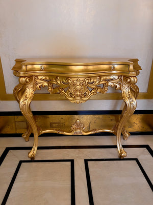 'Modenese Gastone' Luxury Classic Furniture Gold Console Table with Drawer, Made in Italy (*retail $7,000)