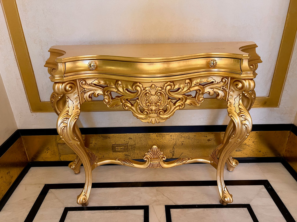 'Modenese Gastone' Luxury Classic Furniture Gold Console Table with Drawer, Made in Italy (*retail $7,000)