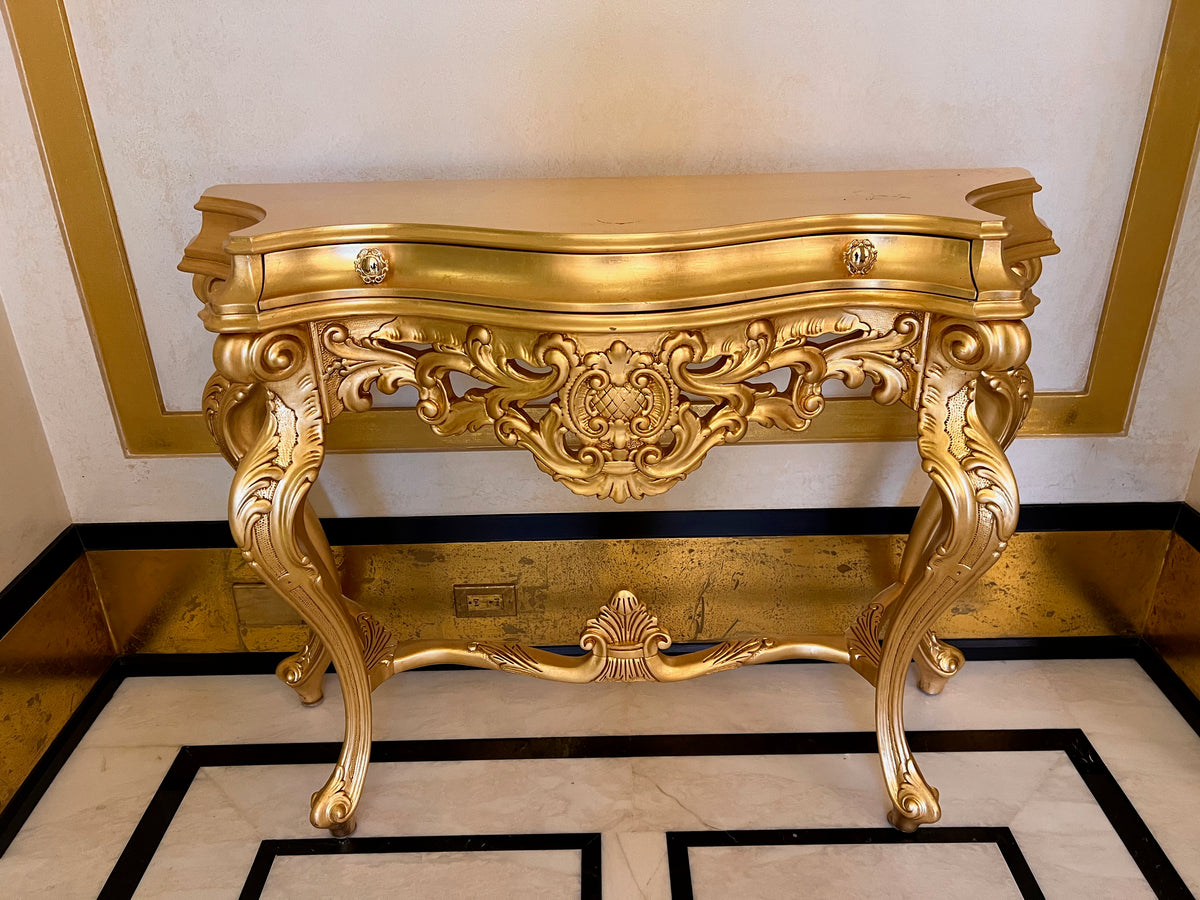 'Modenese Gastone' Luxury Classic Furniture Gold Console Table with Drawer, Made in Italy (*retail $7,000)