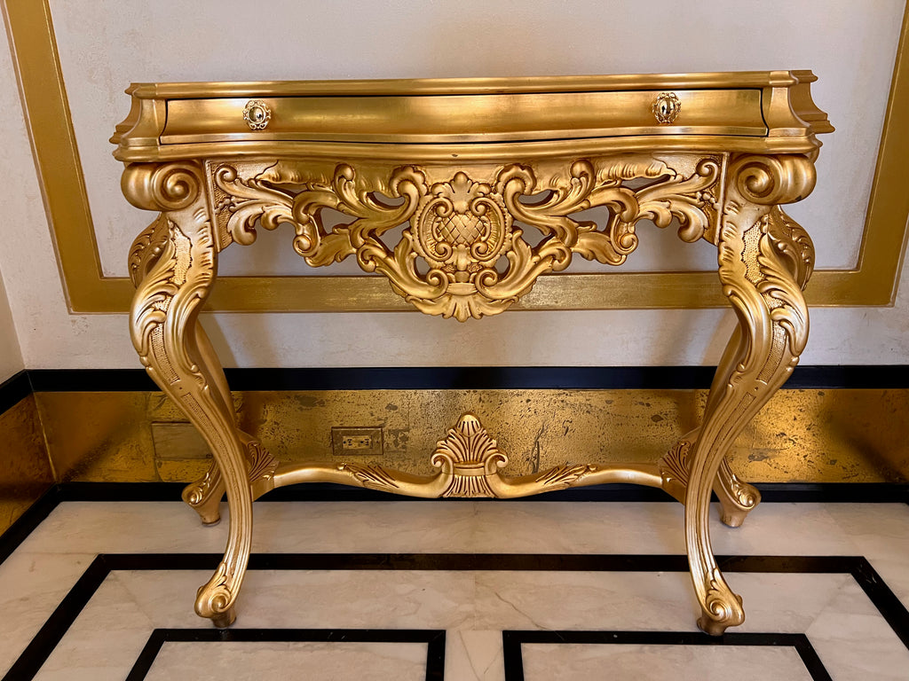 'Modenese Gastone' Luxury Classic Furniture Gold Console Table with Drawer, Made in Italy (*retail $7,000)