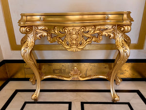 'Modenese Gastone' Luxury Classic Furniture Gold Console Table with Drawer, Made in Italy (*retail $7,000)