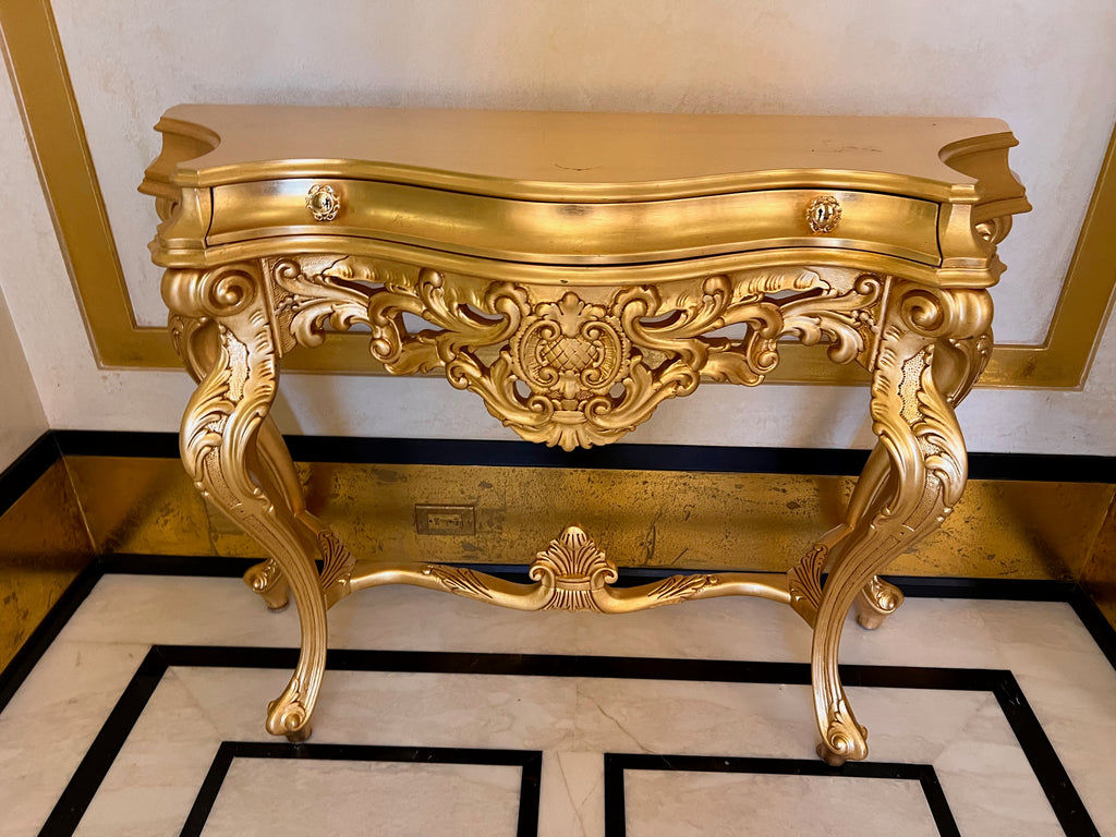 'Modenese Gastone' Luxury Classic Furniture Gold Console Table with Drawer, Made in Italy (*retail $7,000)
