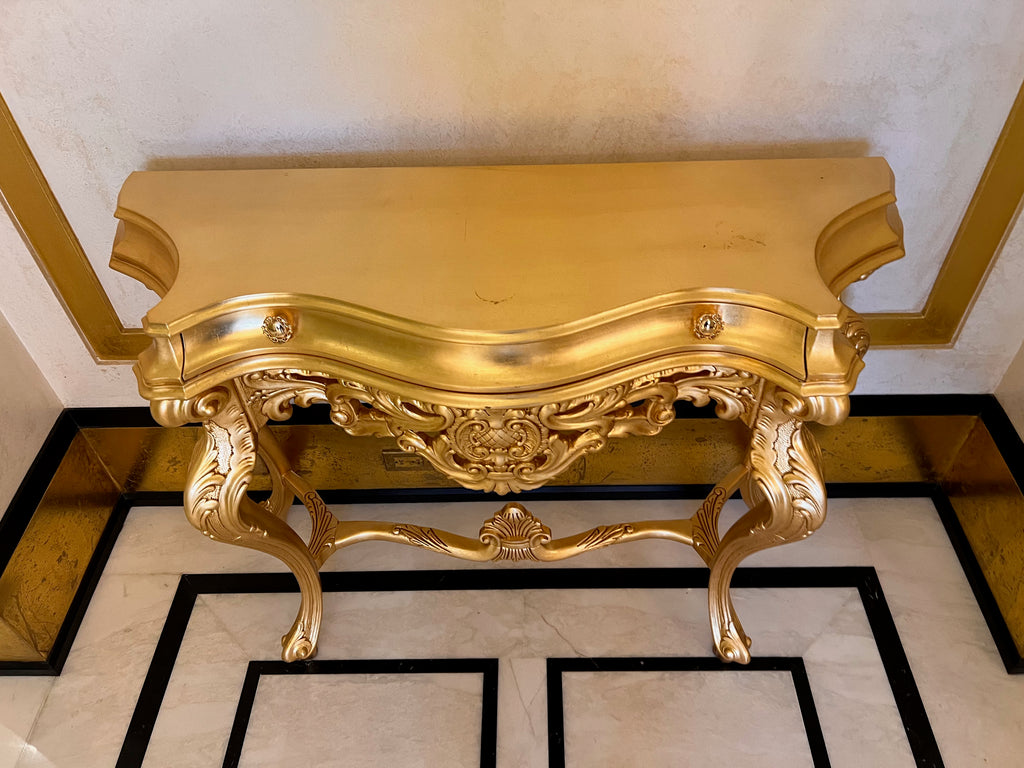 'Modenese Gastone' Luxury Classic Furniture Gold Console Table with Drawer, Made in Italy (*retail $7,000)