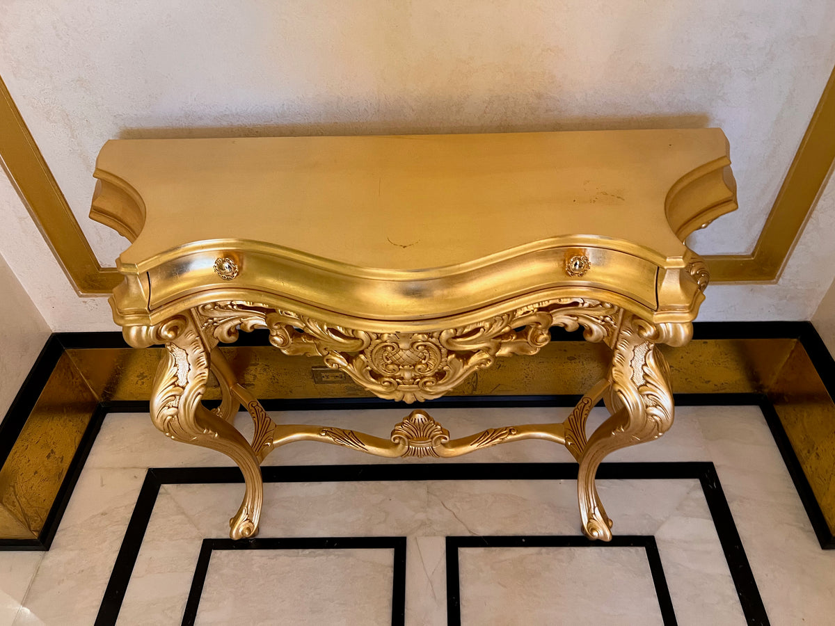 'Modenese Gastone' Luxury Classic Furniture Gold Console Table with Drawer, Made in Italy (*retail $7,000)