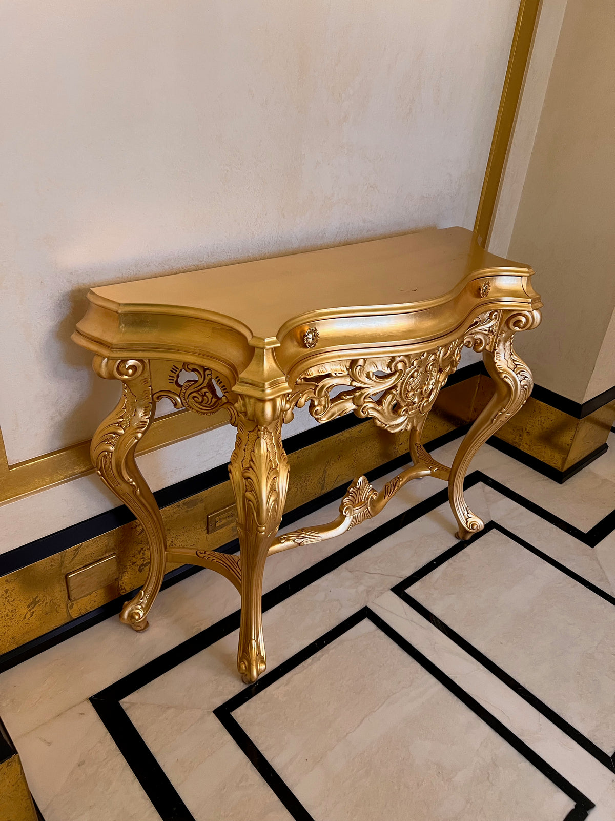 'Modenese Gastone' Luxury Classic Furniture Gold Console Table with Drawer, Made in Italy (*retail $7,000)