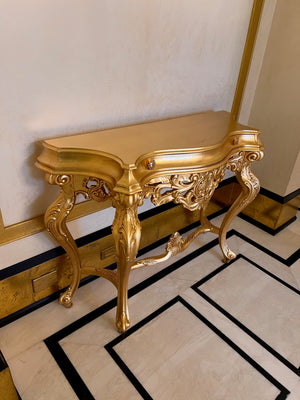 'Modenese Gastone' Luxury Classic Furniture Gold Console Table with Drawer, Made in Italy (*retail $7,000)