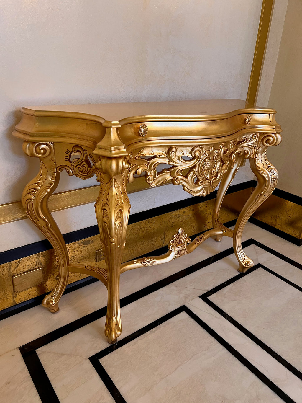 'Modenese Gastone' Luxury Classic Furniture Gold Console Table with Drawer, Made in Italy (*retail $7,000)