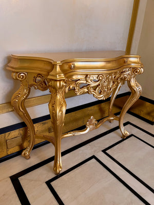 'Modenese Gastone' Luxury Classic Furniture Gold Console Table with Drawer, Made in Italy (*retail $7,000)