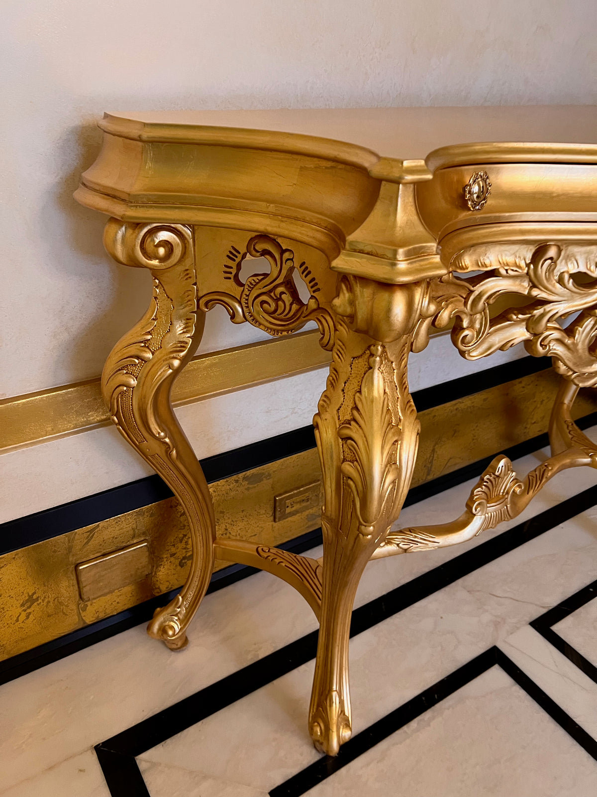 'Modenese Gastone' Luxury Classic Furniture Gold Console Table with Drawer, Made in Italy (*retail $7,000)
