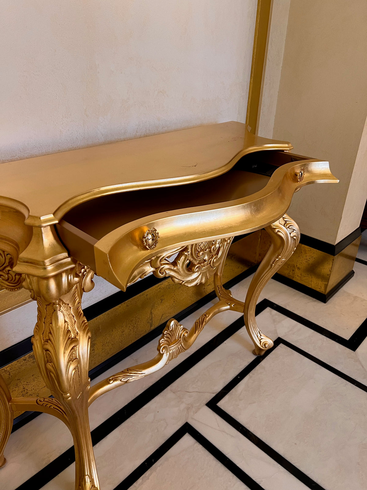'Modenese Gastone' Luxury Classic Furniture Gold Console Table with Drawer, Made in Italy (*retail $7,000)
