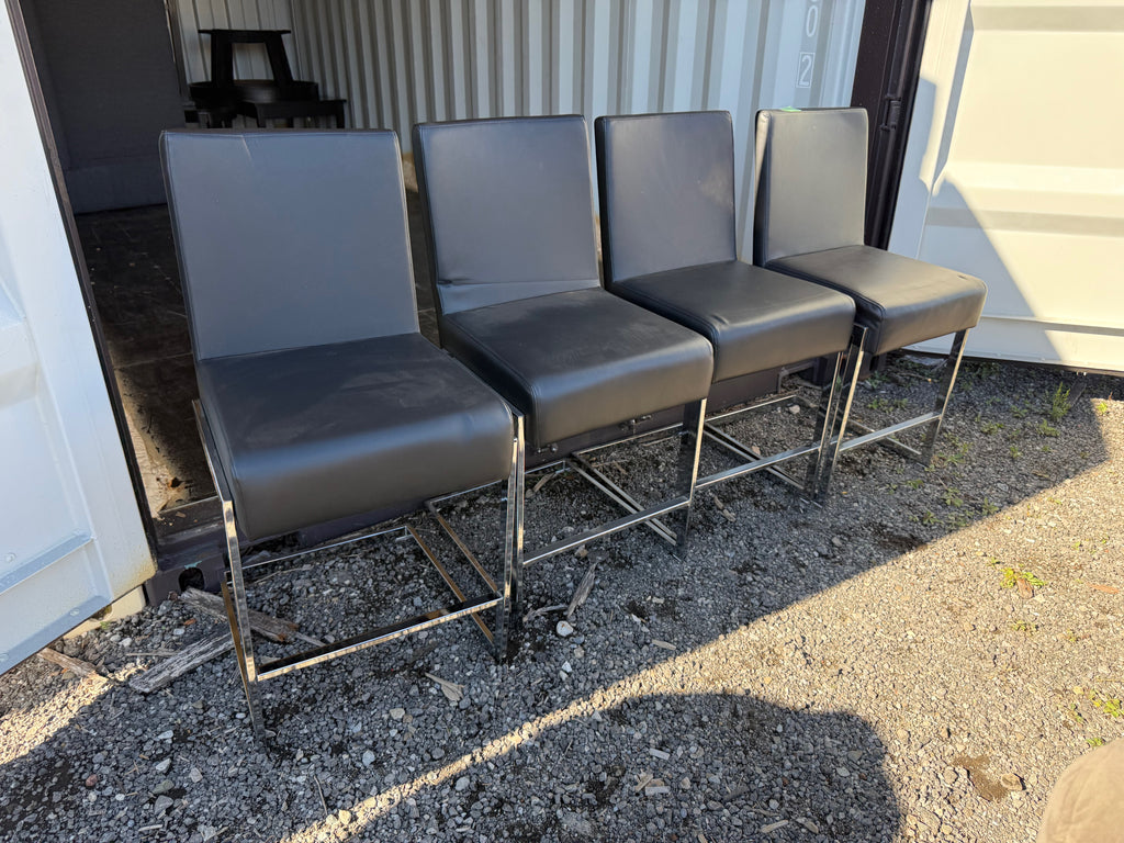 Set of 4 Black Faux Leather Stools- 23"