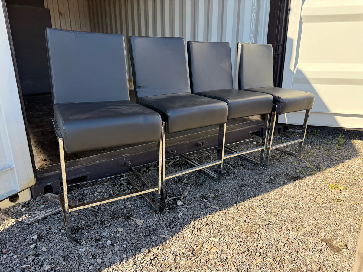 Set of 4 Black Faux Leather Stools- 23"