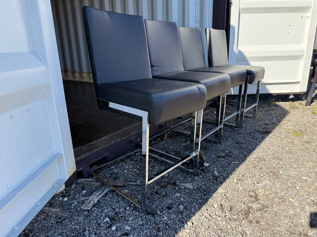 Set of 4 Black Faux Leather Stools- 23"