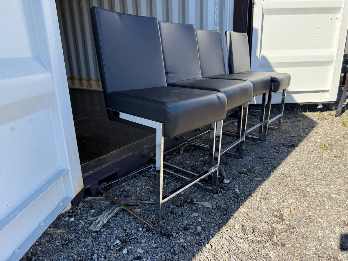 Set of 4 Black Faux Leather Stools- 23"