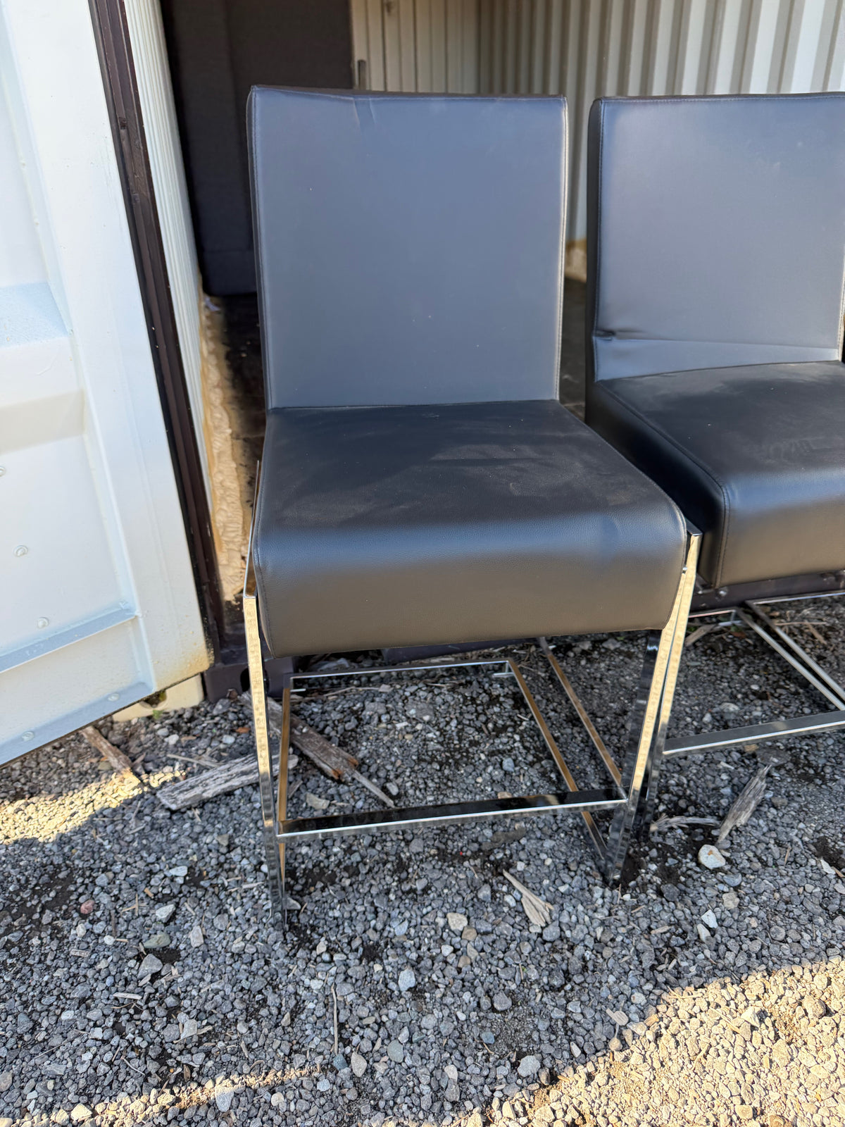 Set of 4 Black Faux Leather Stools- 23"
