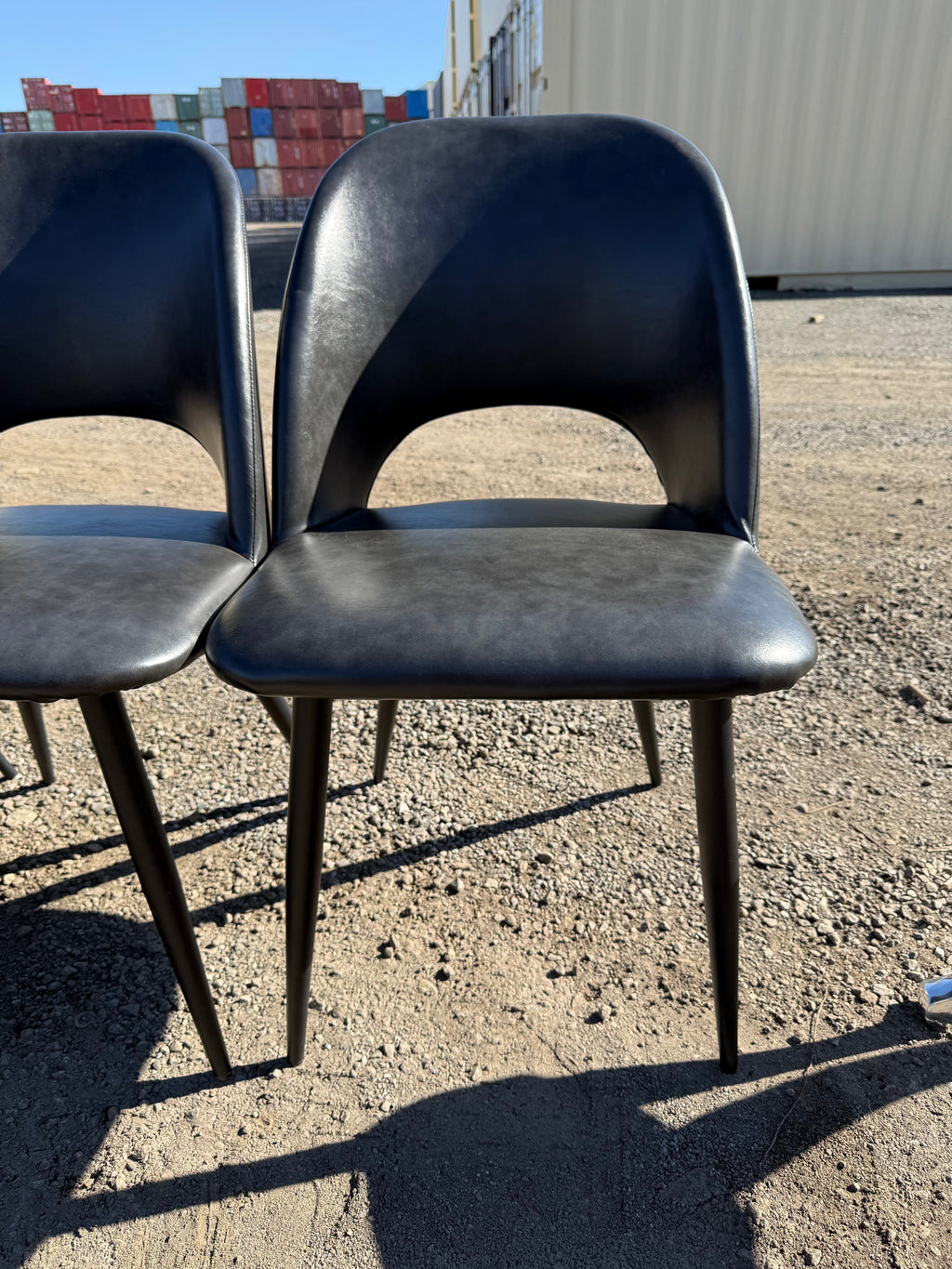 Set of 4 Grey/Black Faux Leather Chairs