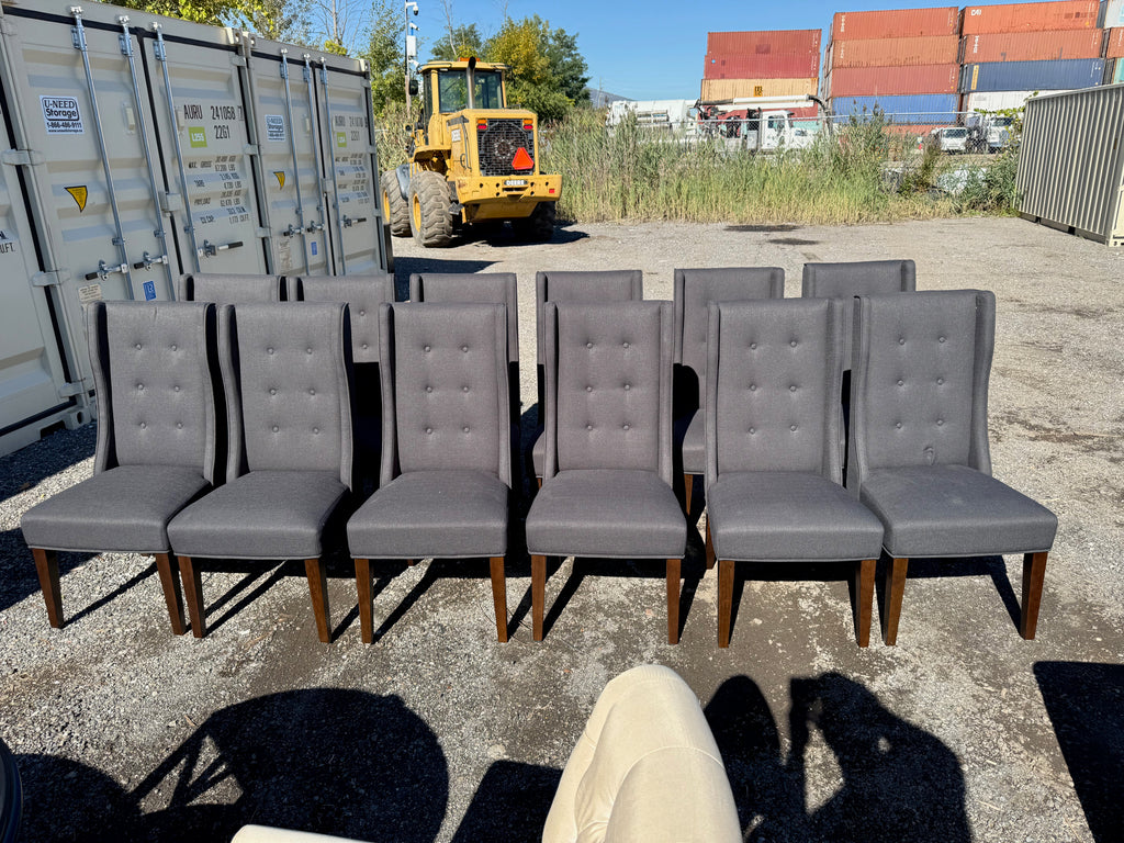 Set of 12 Dark Grey Tufted Fabric Dining Chairs