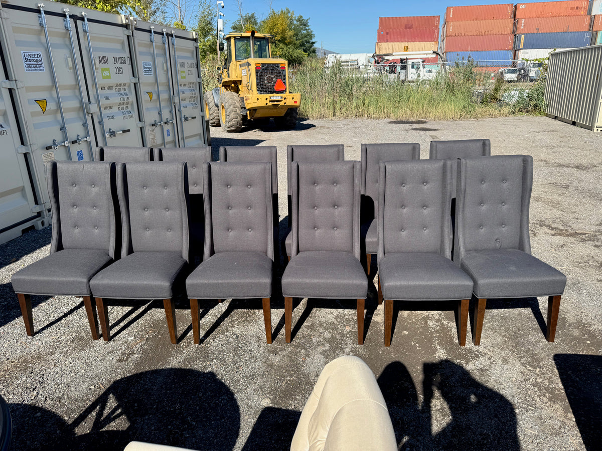 Set of 12 Dark Grey Tufted Fabric Dining Chairs