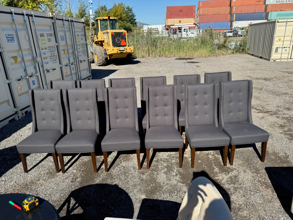 Set of 12 Dark Grey Tufted Fabric Dining Chairs