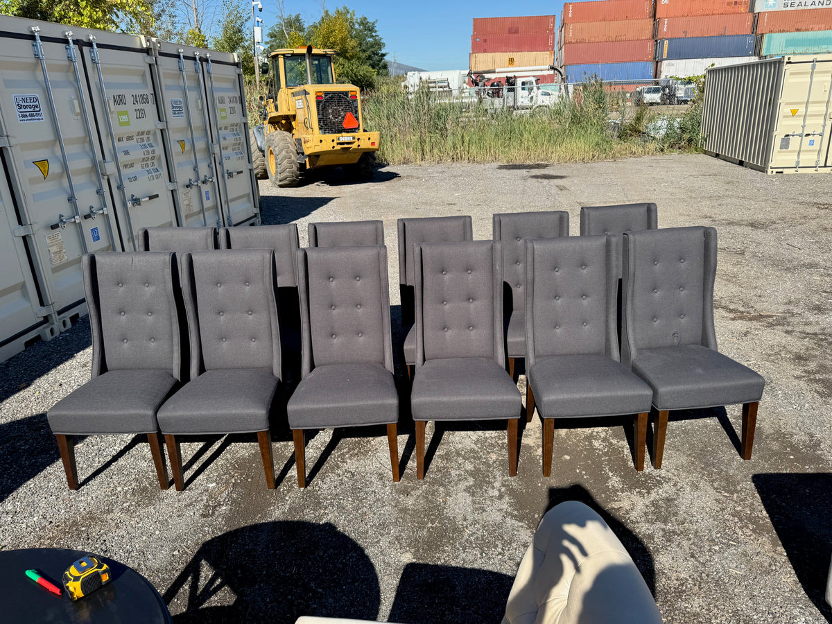 Set of 12 Dark Grey Tufted Fabric Dining Chairs