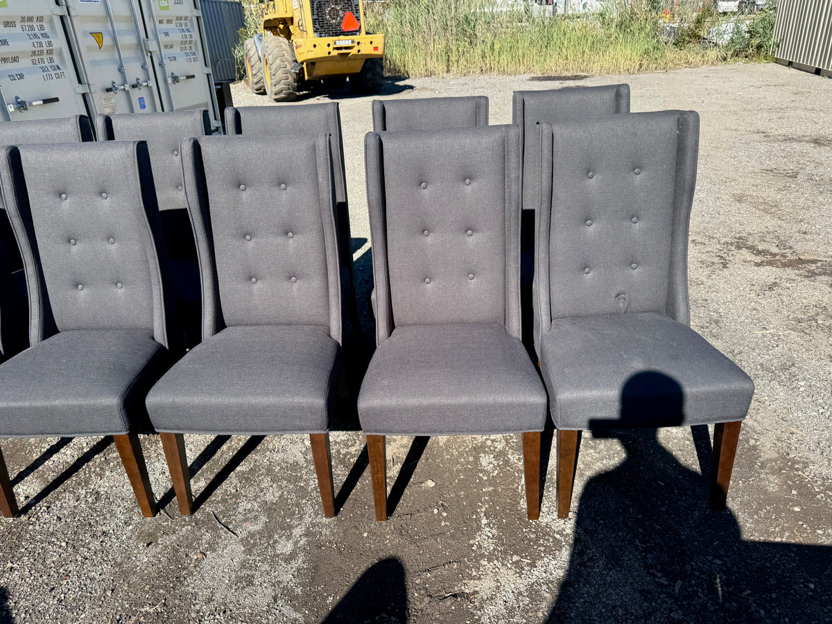 Set of 12 Dark Grey Tufted Fabric Dining Chairs