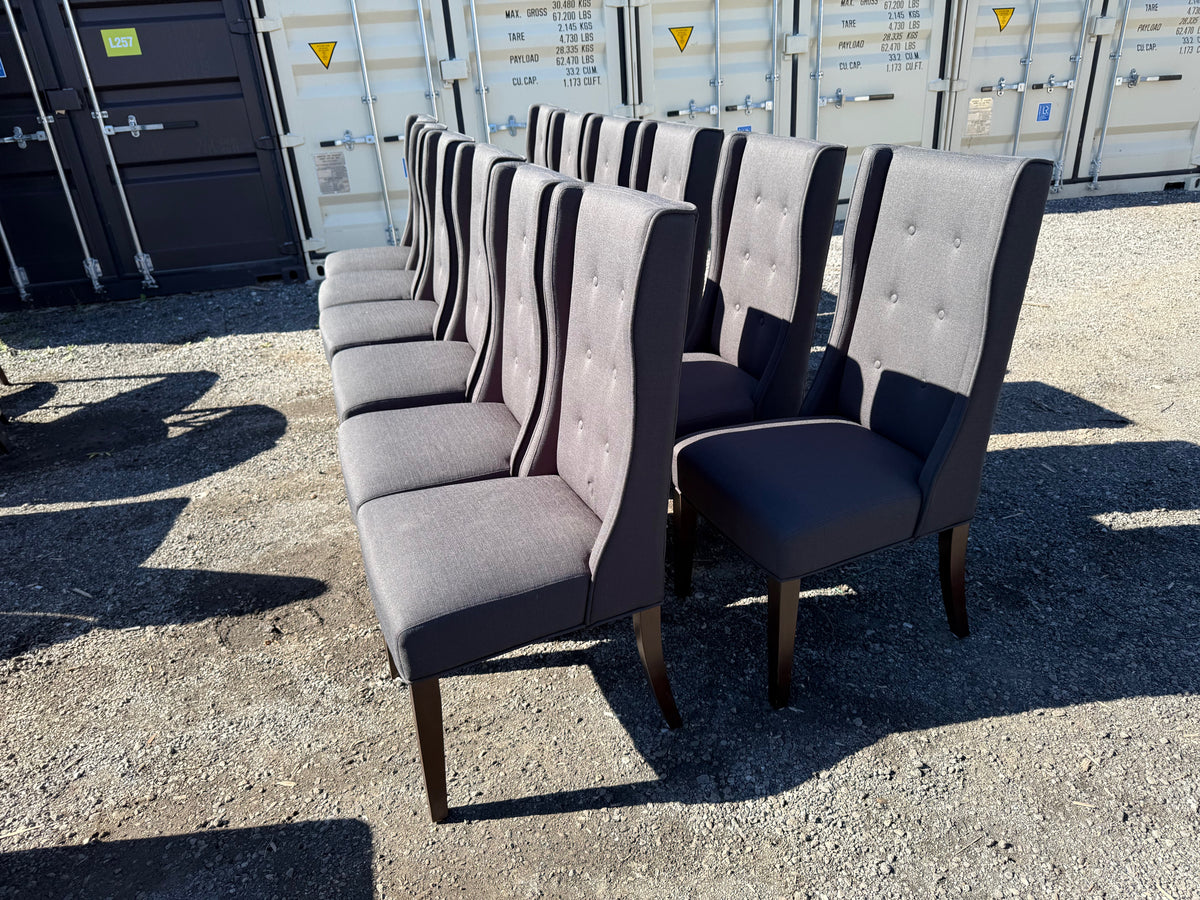 Set of 12 Dark Grey Tufted Fabric Dining Chairs