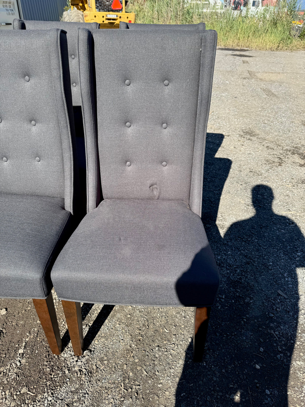 Set of 12 Dark Grey Tufted Fabric Dining Chairs