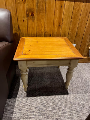 Pair of Wood, White Base Side Tables