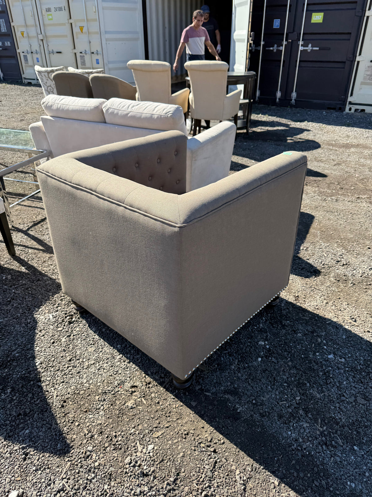 Grey/Beige Tufted Chair