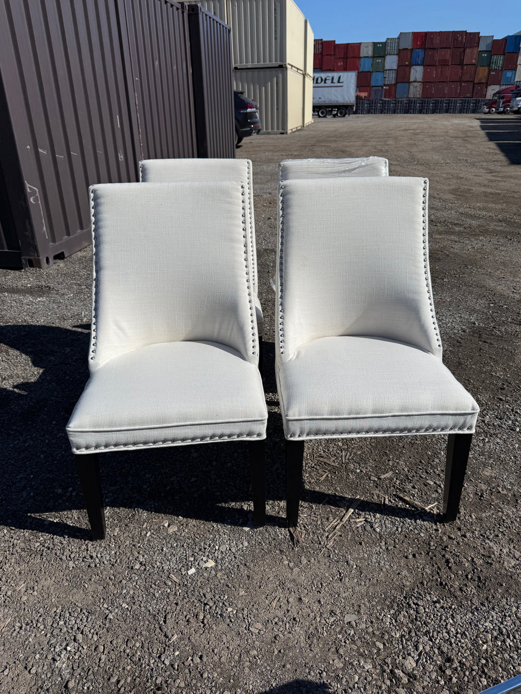 Set of 4 Cream Upholstered Dining Chairs