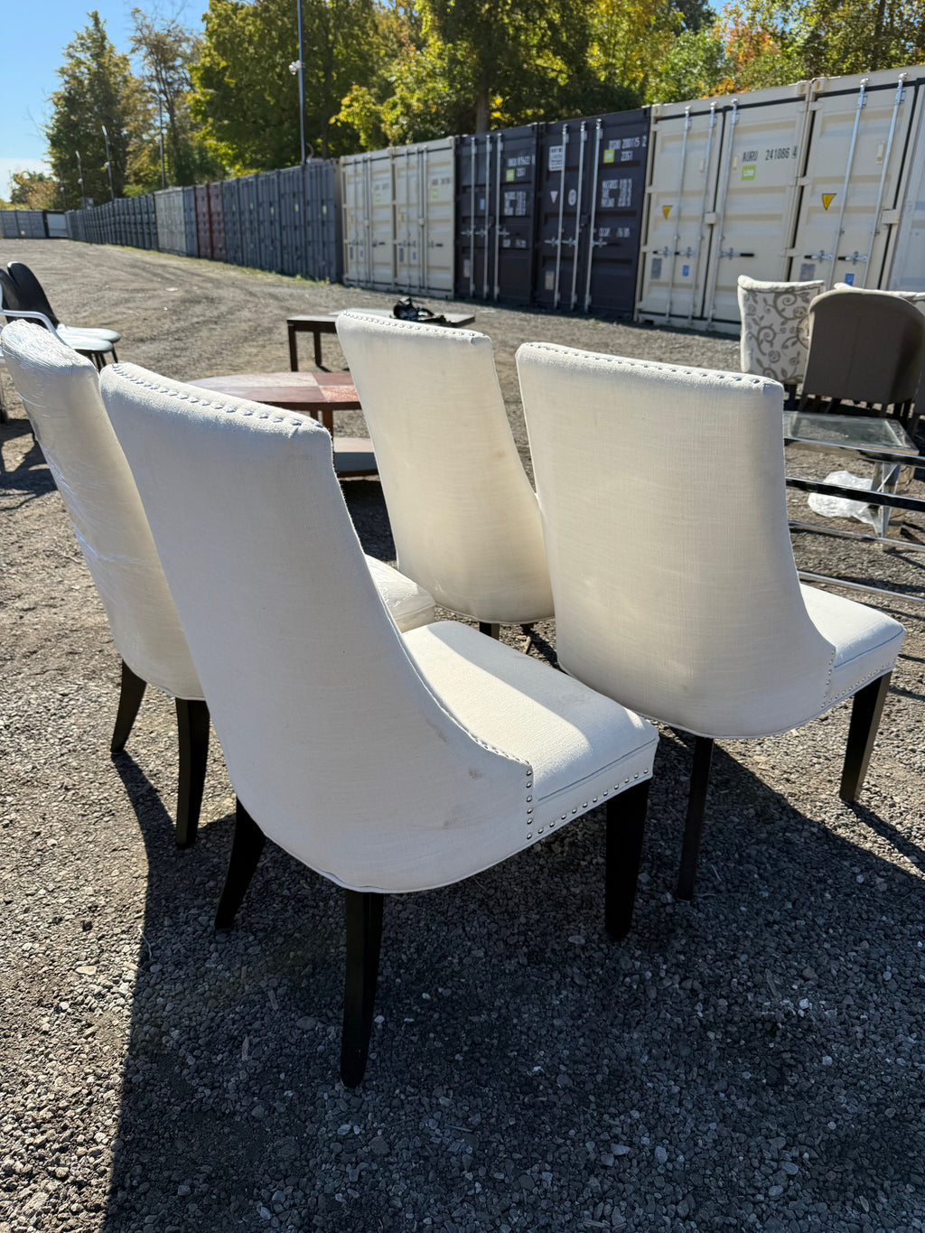Set of 4 Cream Upholstered Dining Chairs